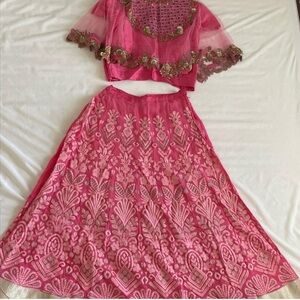 Chic Pink Lehenga Choli with Intricate Embroidery —Traditional Indian Outfit | S